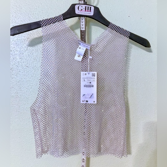 Zara Tops - Zara NWT Metallic Mesh Sleeveless Camisole in Light Silver Beige 2712/343/712
